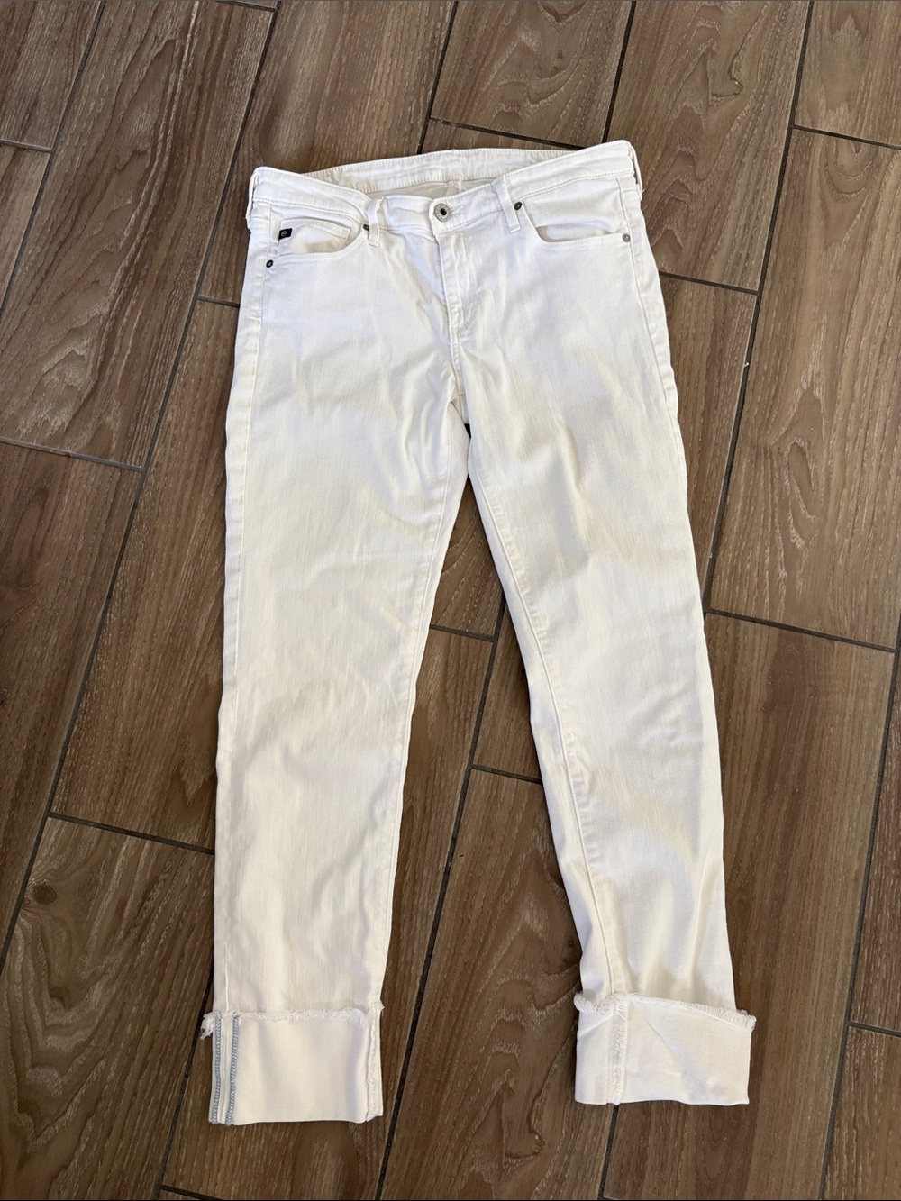AG Adriano Goldschmied Cotton Tencel White Slim Straight Jeans ankle cuff SZ 29